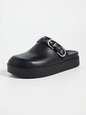 Rag & Bone Black Leather Buckle Grommet Clogs Mules Size 39 NWOT